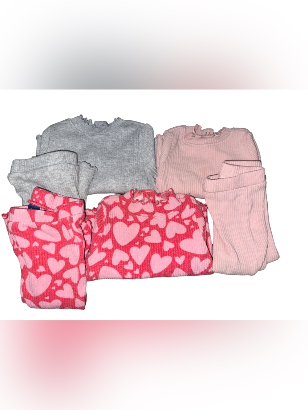 Old Navy Baby Girl 3-6M Ribbed Fleece Outfit Bundle Pink Hearts Gray Neutral